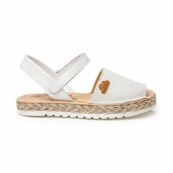 Abarcas Menorquinas Niña Piel Napa Y Glitter Plantilla Acolchada Velcro 222 Blanco, De Angelitos