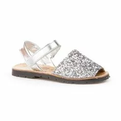 Abarcas Menorquinas Niña Piel Y Glitter Velcro 203 Plata, De Angelitos -Venta de zapatos Tienda abarcas menorquinas nina piel y glitter velcro 203 plata de angelitos 2