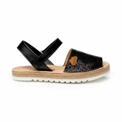 Abarcas Menorquinas Niña Piel Y Lentejuelas Plantilla Acolchada Velcro 224 Negro, De Angelitos