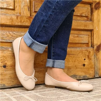 Manoletinas Planas Mujer Piel Lacito 7000 Beige, De Casual 4 Manoletinas Planas Mujer Piel Lacito 7000 Beige, De Casual - Imagen 4