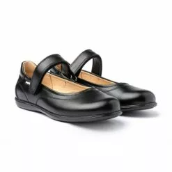 Merceditas Colegiales Niña Piel Napa Velcro 460 Negro, De Angelitos