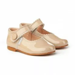 Merceditas Niña Piel Charol Velcro 1502 Camel, De Angelitos