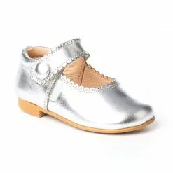 Merceditas Niña Piel Metalizada Velcro 1502 Plata, De Angelitos -Venta de zapatos Tienda merceditas nina piel metalizada velcro 1502 plata de angelitos 2