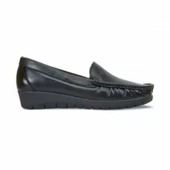 Mocasines Mujer Piel Blanda Cuña 1701 Negro, De Casual