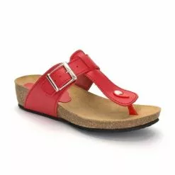 Sandalias Bio Mujer Piel Cuña Piso Corcho 414 Rojo, De Morxiva Shoes