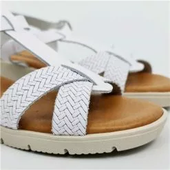 Venta de zapatos Tienda -Venta de zapatos Tienda sandalias cuna baja mujer piel grabada plantilla acolchada hebilla 22100 blanco de blusandal 1