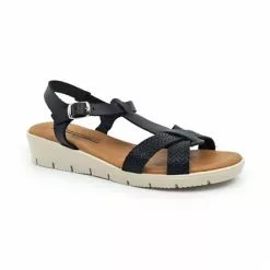 Sandalias Cuña Baja Mujer Piel Grabada Plantilla Acolchada Hebilla 22100 Negro, De Blusandal -Venta de zapatos Tienda sandalias cuna baja mujer piel grabada plantilla acolchada hebilla 22100 negro de blusandal 2
