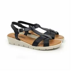 Sandalias Cuña Baja Mujer Piel Grabada Plantilla Acolchada Hebilla 22100 Negro, De Blusandal -Venta de zapatos Tienda sandalias cuna baja mujer piel grabada plantilla acolchada hebilla 22100 negro de blusandal 5