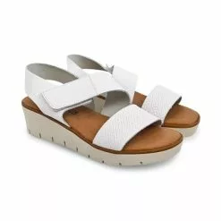 Sandalias Cuña Baja Mujer Piel Grabada Plantilla Acolchada Velcro 22725 Blanco, De Blusandal -Venta de zapatos Tienda sandalias cuna baja mujer piel grabada plantilla acolchada velcro 22725 blanco de blusandal 5