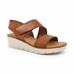 Sandalias Cuña Baja Mujer Piel Grabada Plantilla Acolchada Velcro 22725 Cuero, De Blusandal -Venta de zapatos Tienda sandalias cuna baja mujer piel grabada plantilla acolchada velcro 22725 cuero de blusandal 2