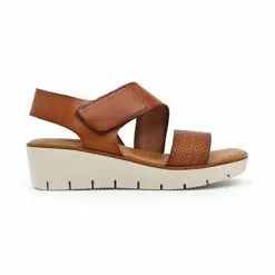 Sandalias Cuña Baja Mujer Piel Grabada Plantilla Acolchada Velcro 22725 Cuero, De Blusandal