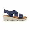 Sandalias Cuña Baja Mujer Piel Grabada Plantilla Acolchada Velcro 22725 Marino, De Blusandal