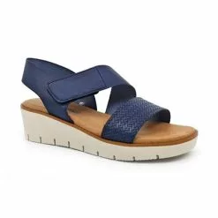 Sandalias Cuña Baja Mujer Piel Grabada Plantilla Acolchada Velcro 22725 Marino, De Blusandal -Venta de zapatos Tienda sandalias cuna baja mujer piel grabada plantilla acolchada velcro 22725 marino de blusandal 2