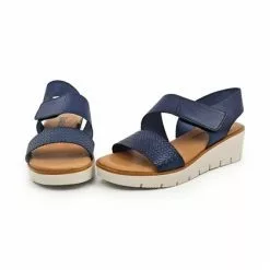 Sandalias Cuña Baja Mujer Piel Grabada Plantilla Acolchada Velcro 22725 Marino, De Blusandal -Venta de zapatos Tienda sandalias cuna baja mujer piel grabada plantilla acolchada velcro 22725 marino de blusandal 5