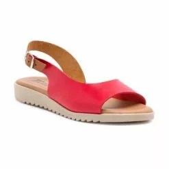 Sandalias Cuña Baja Mujer Piel Plantilla Acolchada 1115 Rojo, De Blusandal