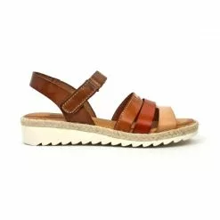 Sandalias Cuña Baja Mujer Piel Velcro Plantilla Acolchada 2898 Multicuero, De Blusandal