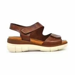 Sandalias Cuña Mujer Piel Velcro Plantilla Acolchada 54326 Marron, De Blusandal