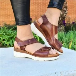 Sandalias Cuña Mujer Piel Velcro Plantilla Acolchada 54326 Marron, De Blusandal -Venta de zapatos Tienda sandalias cuna mujer piel velcro plantilla acolchada 54326 marron de blusandal 3