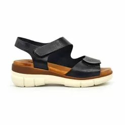 Sandalias Cuña Mujer Piel Velcro Plantilla Acolchada 54326 Negro, De Blusandal