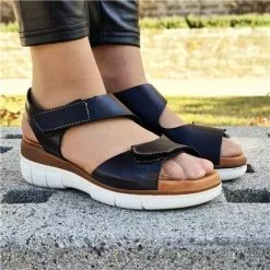 Sandalias Cuña Mujer Piel Velcro Plantilla Acolchada 54326 Negro, De Blusandal -Venta de zapatos Tienda sandalias cuna mujer piel velcro plantilla acolchada 54326 negro de blusandal 3