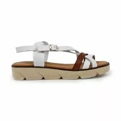 Sandalias Planas Mujer Piel Plantilla Acolchada 22106 Blanco, De Blusandal