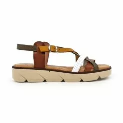Sandalias Planas Mujer Piel Plantilla Acolchada 22106 Multicuero, De Blusandal