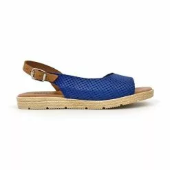 Sandalias Planas Mujer Piel Plantilla Acolchada 22115 Azul, De Blusandal