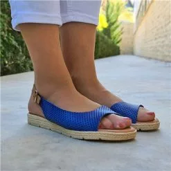 Sandalias Planas Mujer Piel Plantilla Acolchada 22115 Azul, De Blusandal -Venta de zapatos Tienda sandalias planas mujer piel plantilla acolchada 22115 azul de blusandal 3