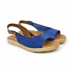 Sandalias Planas Mujer Piel Plantilla Acolchada 22115 Azul, De Blusandal -Venta de zapatos Tienda sandalias planas mujer piel plantilla acolchada 22115 azul de blusandal 5