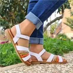 Sandalias Planas Mujer Piel Velcro Plantilla Acolchada 64103 Blanco, De Blusandal -Venta de zapatos Tienda sandalias planas mujer piel velcro plantilla acolchada 64103 blanco de blusandal 3
