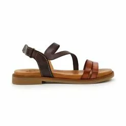 Sandalias Planas Mujer Piel Velcro Plantilla Acolchada 64104 Cuero, De Blusandal