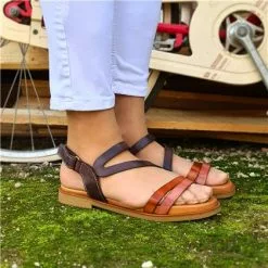 Sandalias Planas Mujer Piel Velcro Plantilla Acolchada 64104 Cuero, De Blusandal -Venta de zapatos Tienda sandalias planas mujer piel velcro plantilla acolchada 64104 cuero de blusandal 3