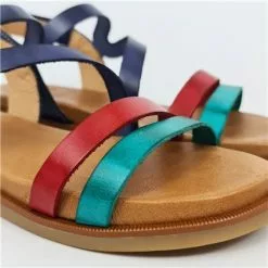 Venta de zapatos Tienda -Venta de zapatos Tienda sandalias planas mujer piel velcro plantilla acolchada 64104 marino de blusandal 1