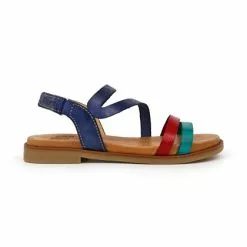 Sandalias Planas Mujer Piel Velcro Plantilla Acolchada 64104 Marino, De Blusandal
