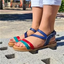 Sandalias Planas Mujer Piel Velcro Plantilla Acolchada 64104 Marino, De Blusandal -Venta de zapatos Tienda sandalias planas mujer piel velcro plantilla acolchada 64104 marino de blusandal 3