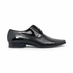 Zapatos Derby Hombre Piel Charol Suela De Cuero 9396 Negro, De Latino