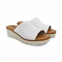 Zuecos Cuña Baja Mujer Piel Grabada Punta Abierta Plantilla Acolchada 22802 Blanco, De Blusandal -Venta de zapatos Tienda zuecos cuna baja mujer piel grabada punta abierta plantilla acolchada 22802 blanco de blusandal 5