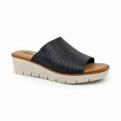 Zuecos Cuña Baja Mujer Piel Grabada Punta Abierta Plantilla Acolchada 22802 Negro, De Blusandal -Venta de zapatos Tienda zuecos cuna baja mujer piel grabada punta abierta plantilla acolchada 22802 negro de blusandal 2